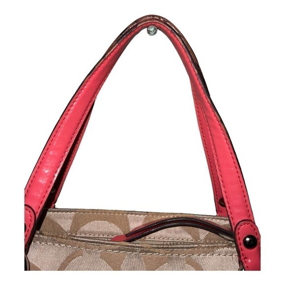 Coach Canvas Signature Horses and Carriage Hobo Tote Bag- Pink/Khaki - Picture 9 of 16